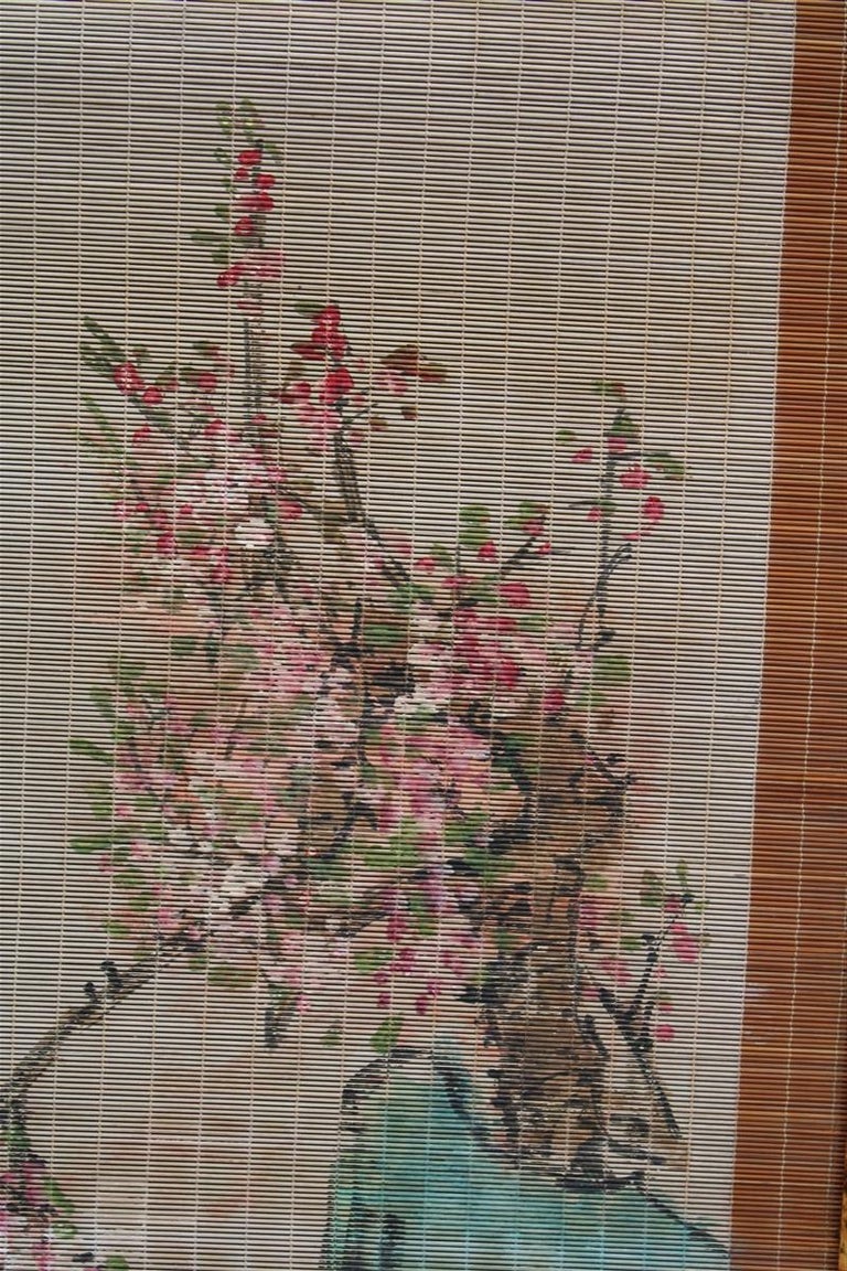 Orientalist Wall Decoration Bamboo Geisha Painting 1950 Mid-Century Italian For Sale 9