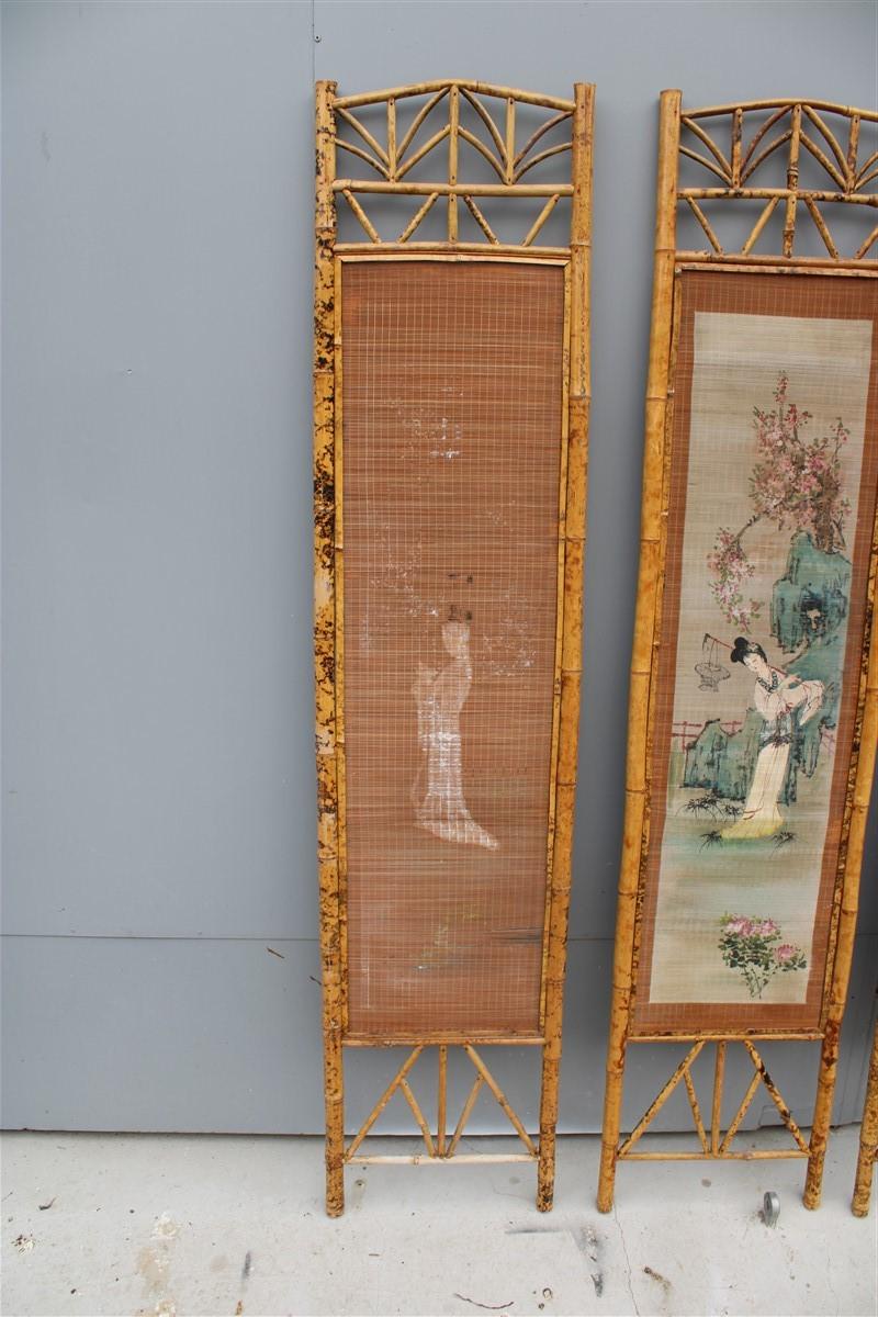 Orientalist Wall Decoration Bamboo Geisha Painting 1950 Mid-Century Italian 11