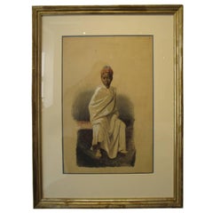 Orientalist Watercolor of Young African Boy