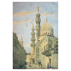 Orientalist Watercolour Painting Depicts North African Street
