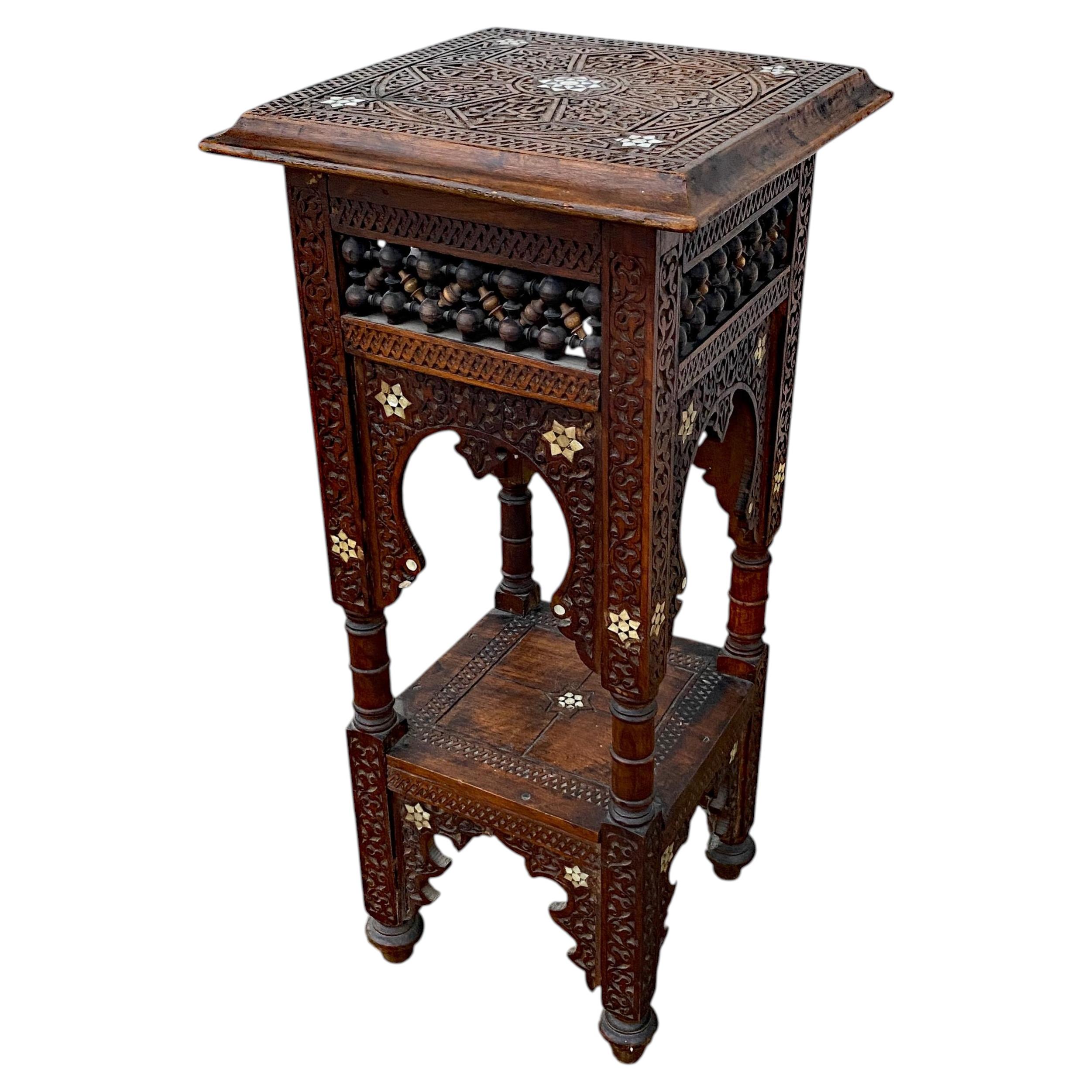 Orientalist  Work, Pedestal in beech and bone circa 1900-1930