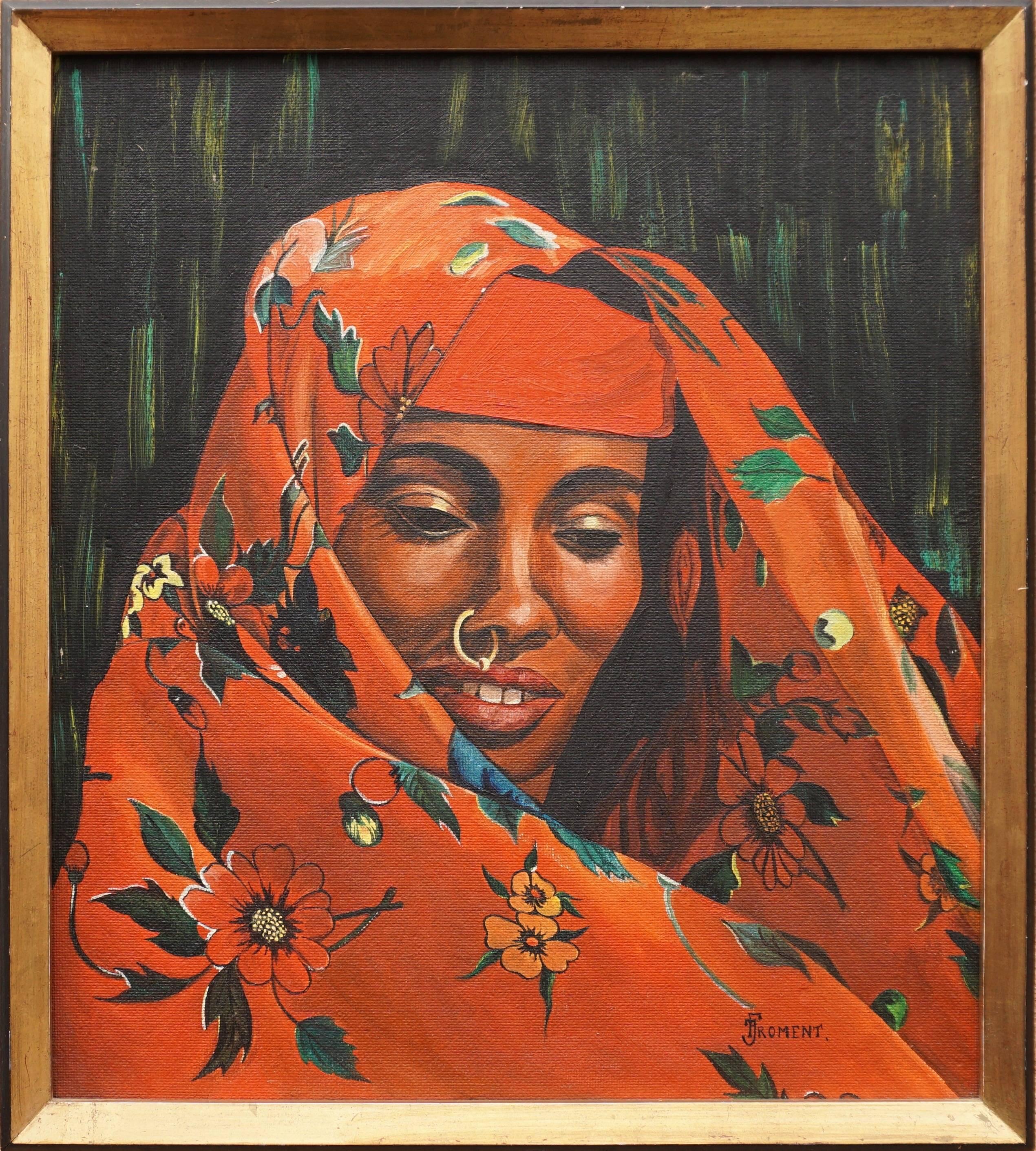 Orientalistic painting of a woman by J Froment.
Measures: Height 64 cm.
Width 59 cm.