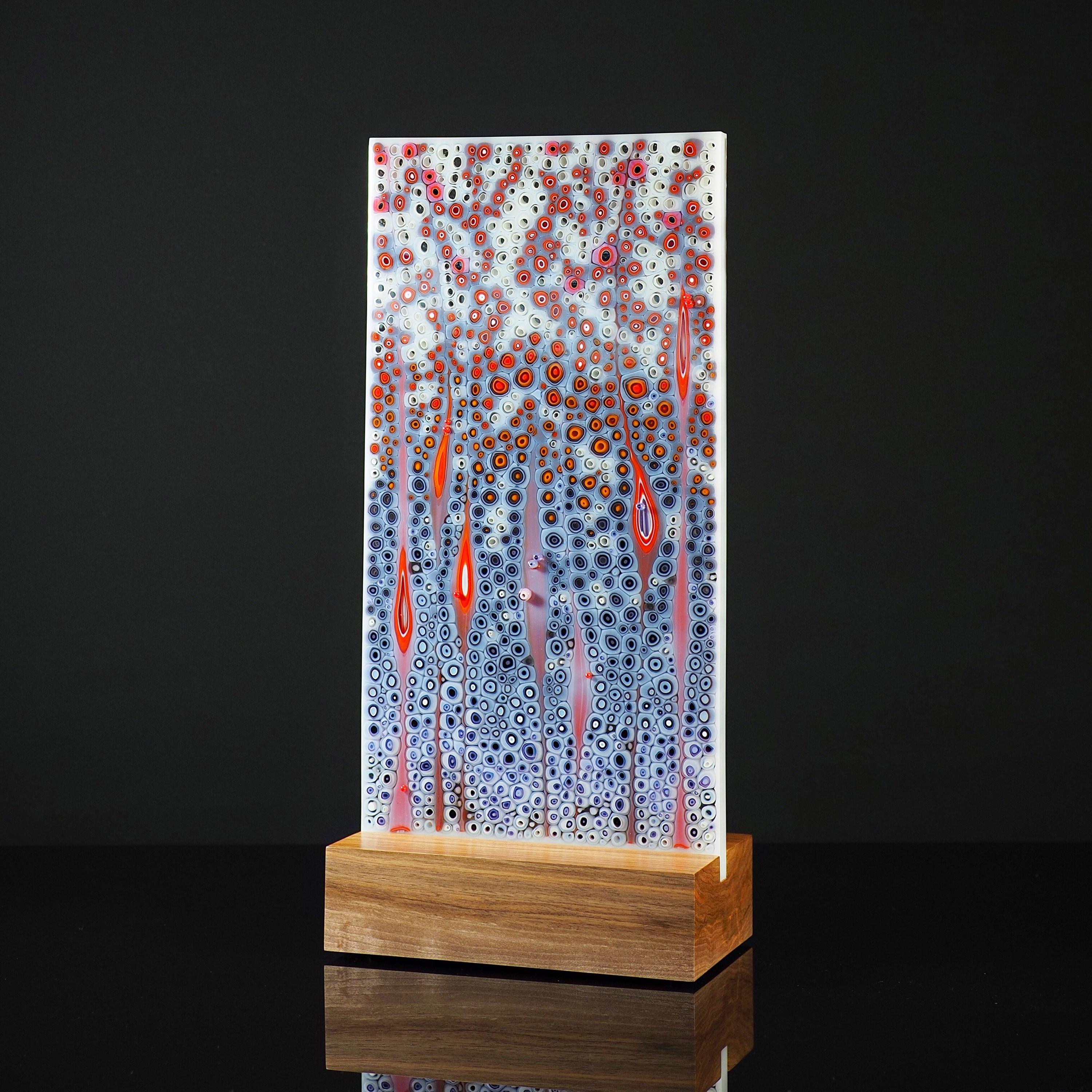 Contemporary Orientation in Red & Purple, Unique Glass Sculpture by by Sandra A. Fuchs