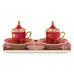 Oriente Italiano Rubrum Set Of 2 Coffee Cups With Lids And Tray