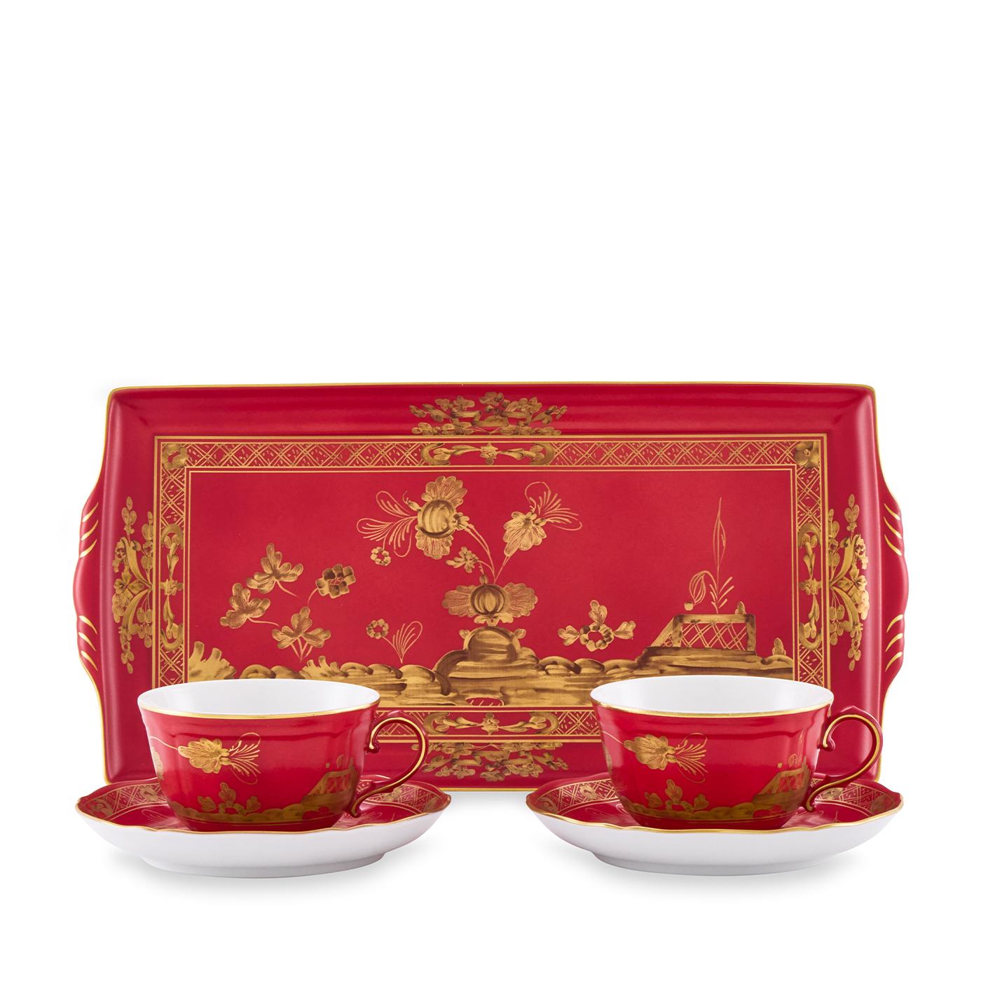 Oriente Italiano Rubin-Set aus 2 Teebechern mit Tablett, Oriente Italiano (Italienisch) im Angebot