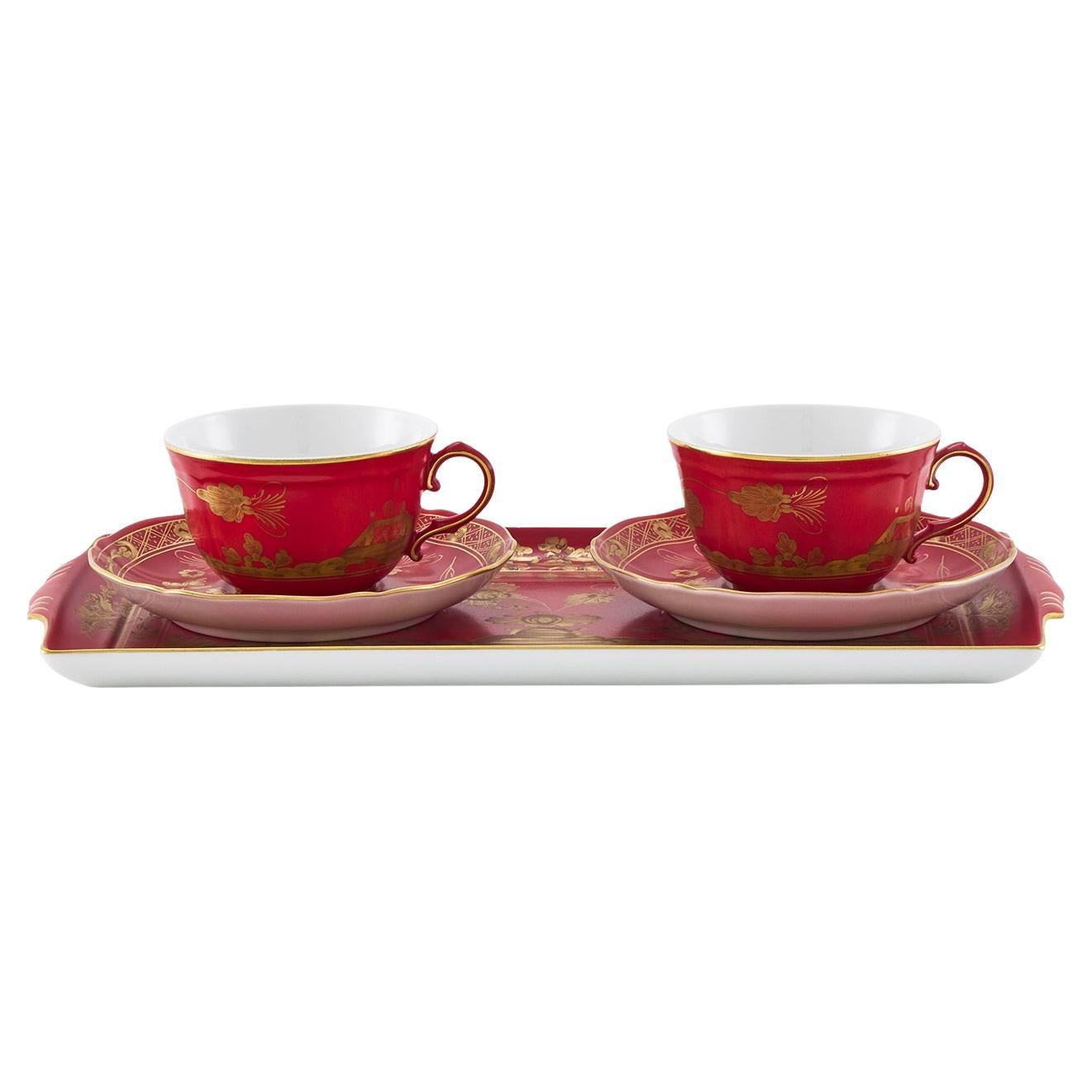 Oriente Italiano Rubrum Set Of 2 Tea Cups With Tray