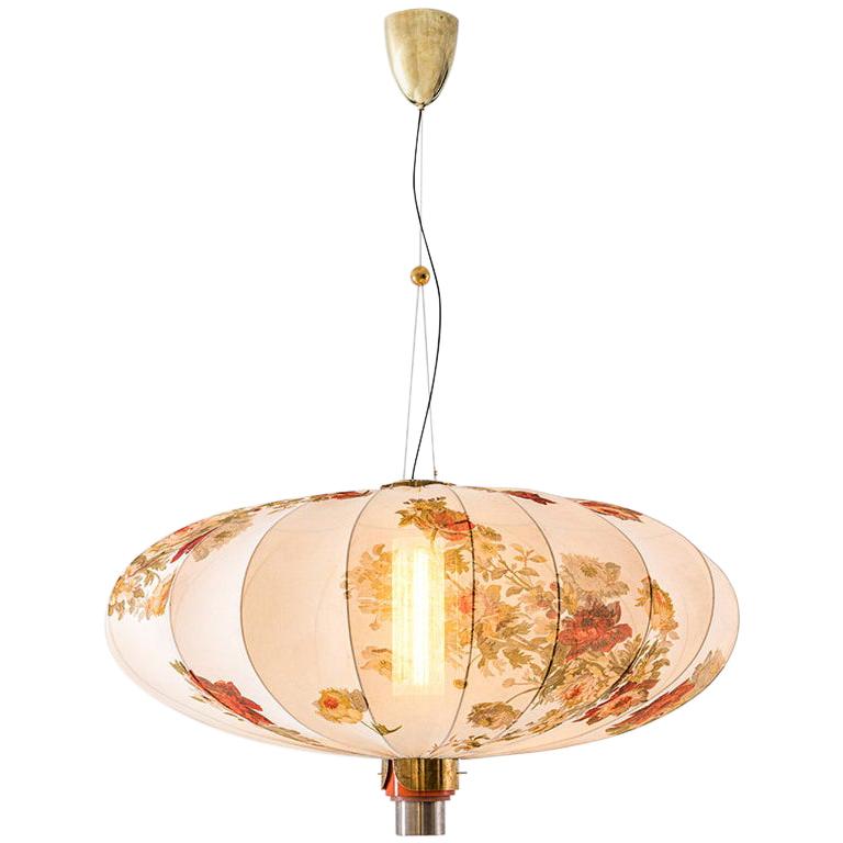 ORIENTE Modern Ceiling Pendant Lamp in Brass and Printed Silk by Dimoremilano