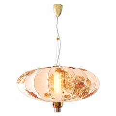 ORIENTE Modern Ceiling Pendant Lamp in Brass & Printed Silk by Dimoremilano