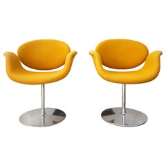 Orig. 1960's Pierre Paulin Artifort F163 Little Tulip Chairs, Yellow, Pair Set 2