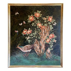 Orig Robert Crowder Pintura de un faisán en marco de madera dorada Jerry Solomon