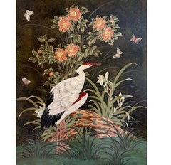 Orig Robert Crane Pintura de grullas en marco de madera dorada Jerry Solomon