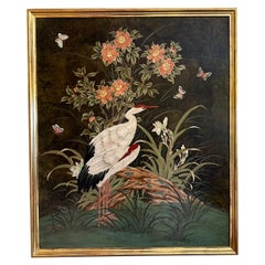 Orig Robert Crane Pintura de grullas en marco de madera dorada Jerry Solomon