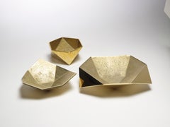 Set of Three Origami Bowls in Cast Brass by AKMD, Modern Design, India