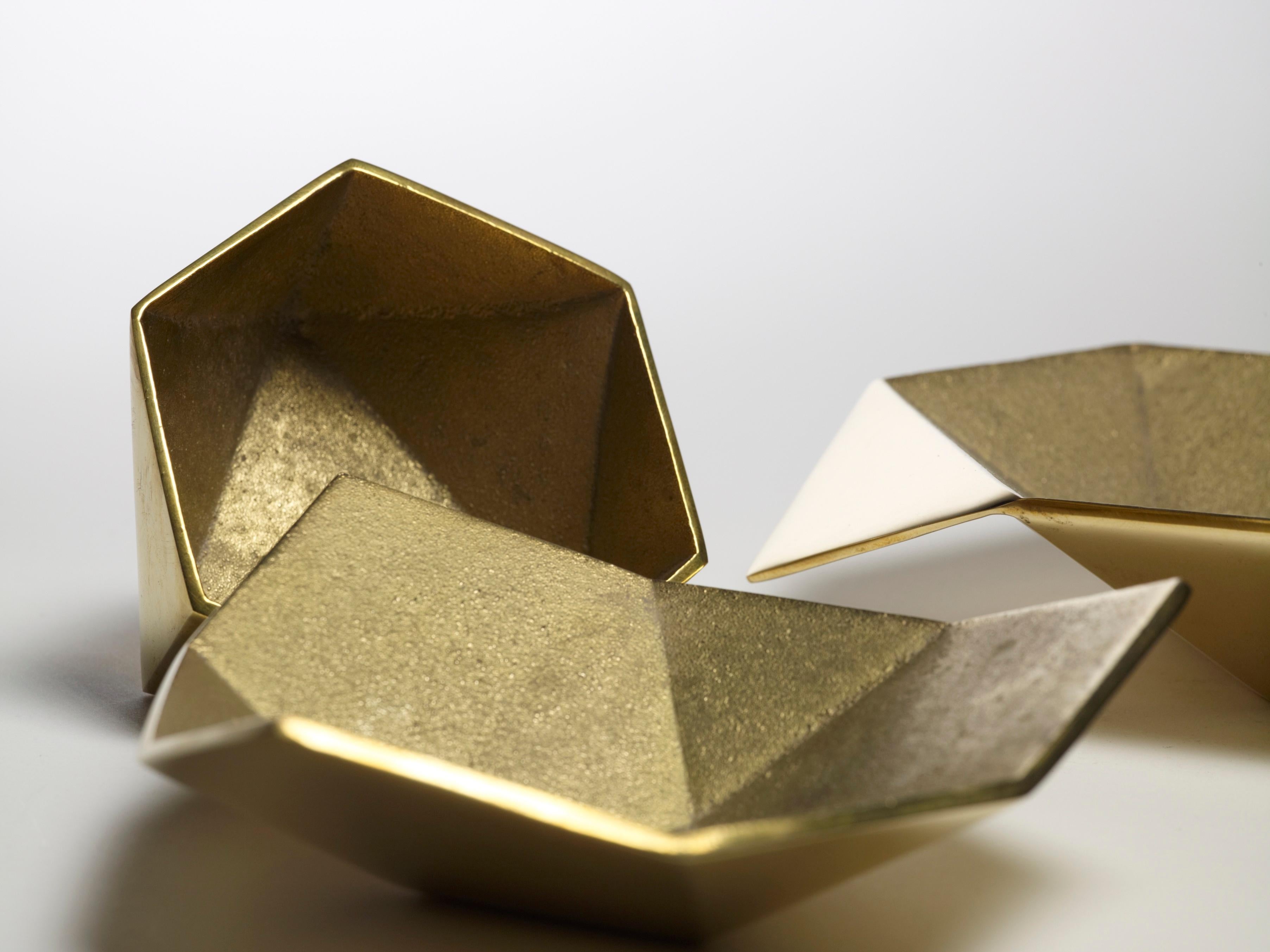 Cast Origami Bowls 'Brass' (sold in sets of three) For Sale