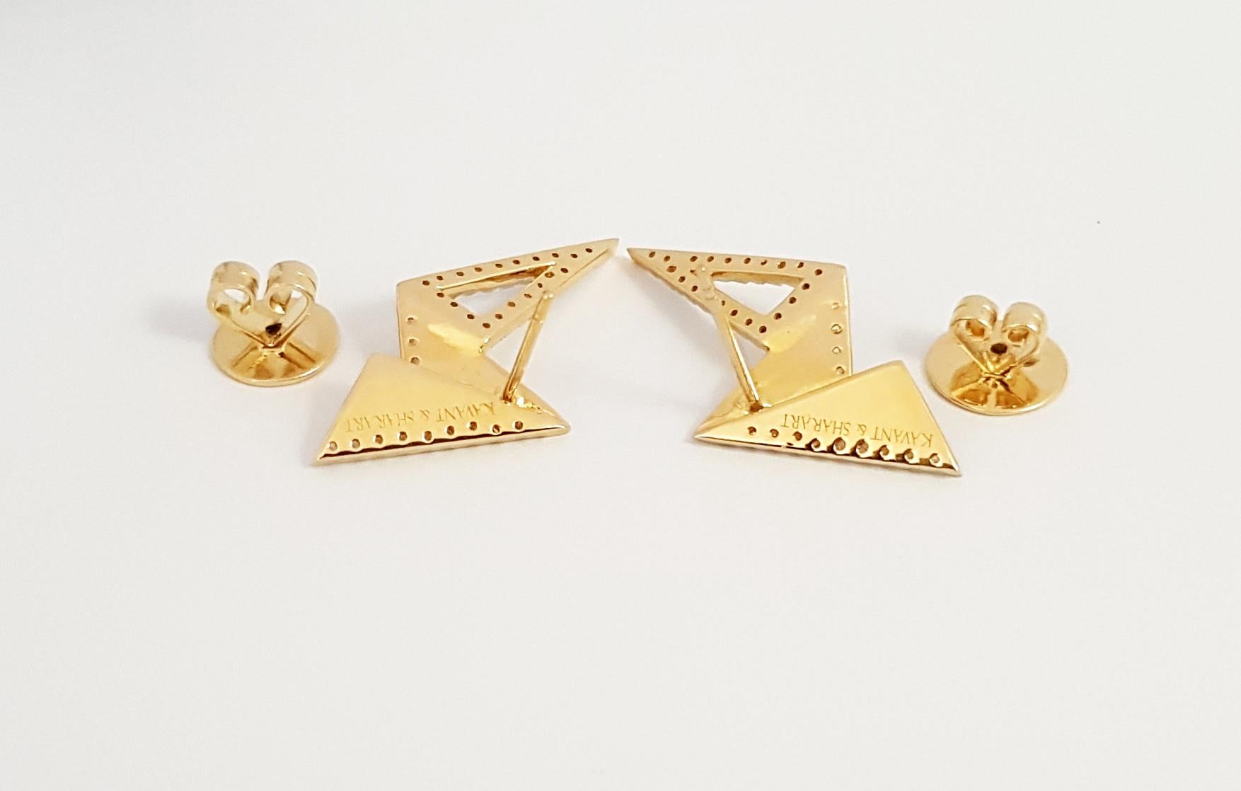 Women's Origami Brush Gold Diamond Mini Earrings 18K Yellow Gold For Sale