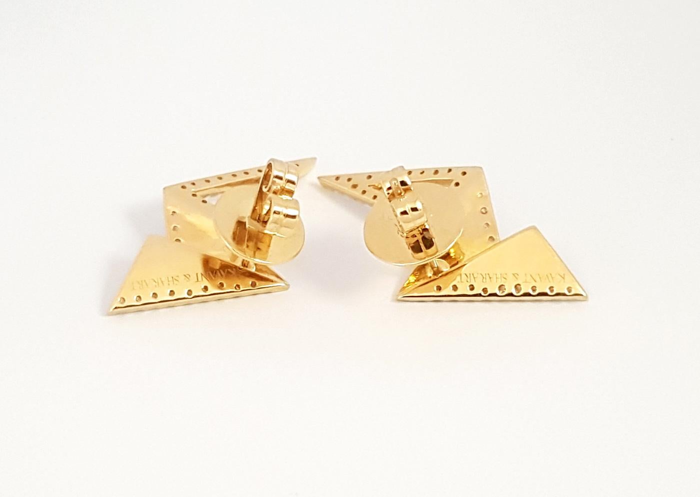 Origami Brush Gold Diamond Mini Earrings 18K Yellow Gold For Sale 1
