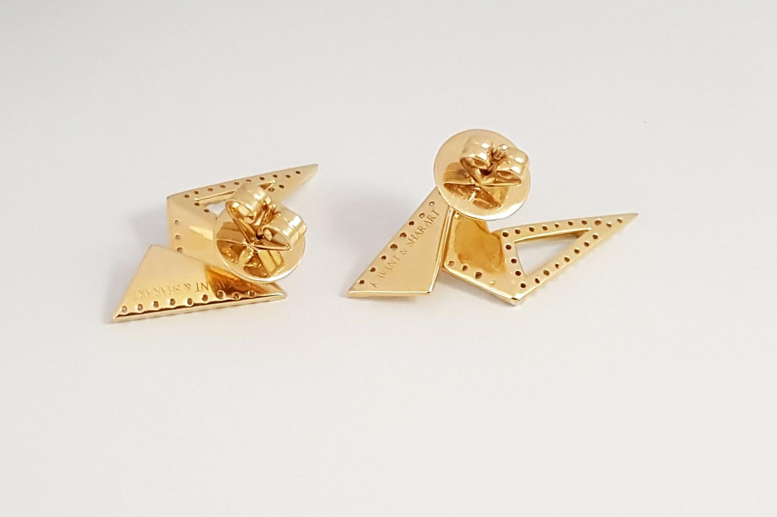 Origami Brush Gold Diamond Mini Earrings 18K Yellow Gold For Sale 2
