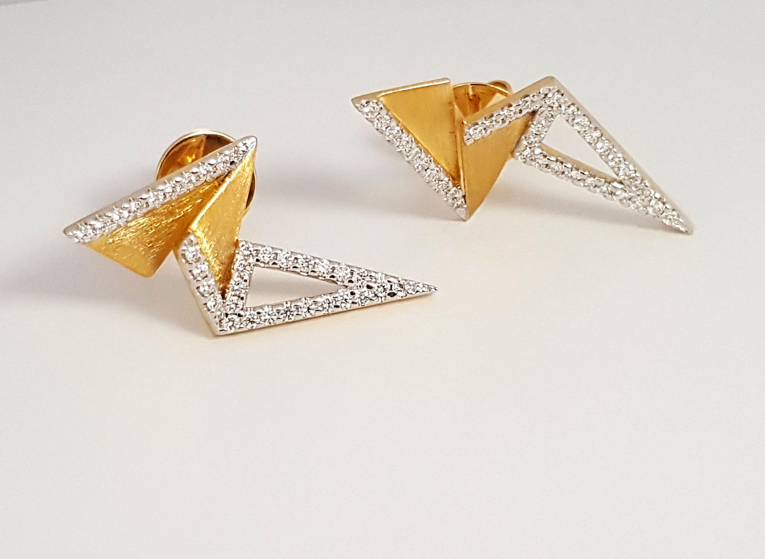 Origami Brush Gold Diamond Mini Earrings 18K Yellow Gold For Sale 3