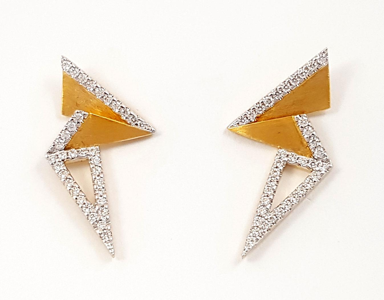 Origami Brush Gold Diamond Mini Earrings 18K Yellow Gold For Sale 4