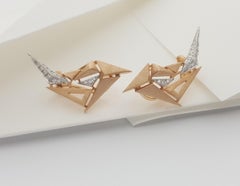 Origami Brushed Gold Diamond Swan Earrings 18k Rose Gold