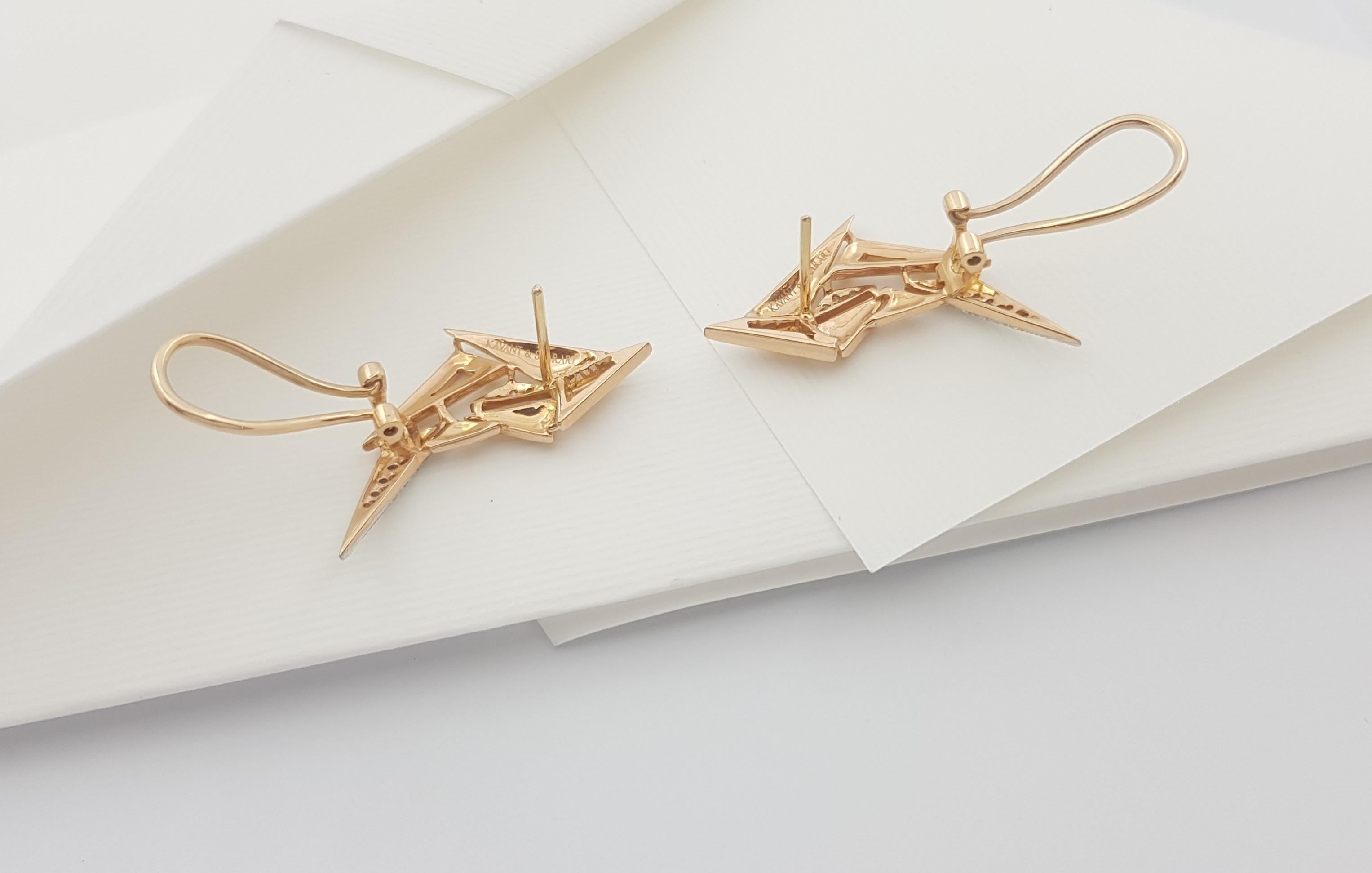 Brilliant Cut Origami Brushed Gold Diamond Swan Earrings 18k Rose Gold For Sale
