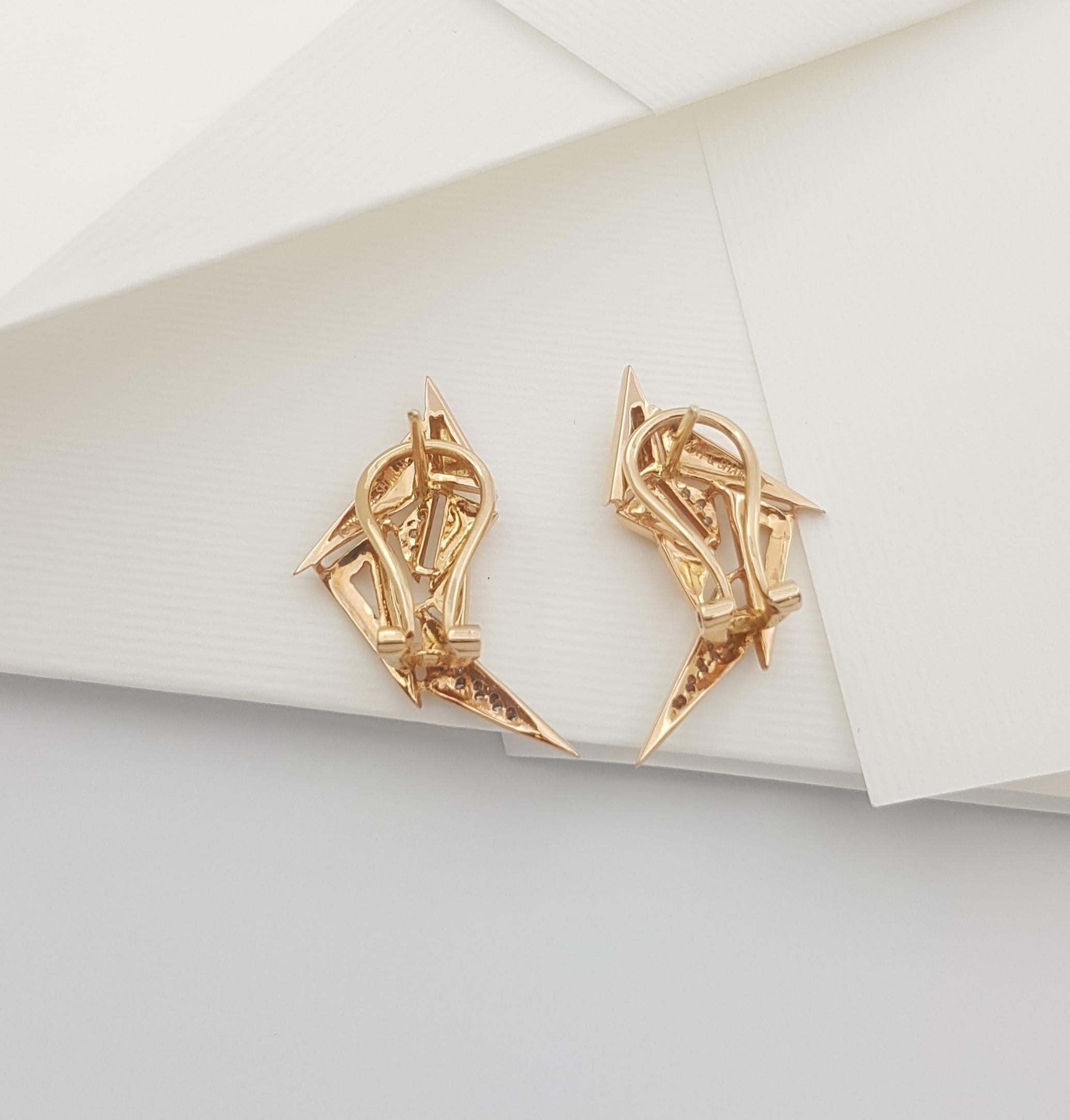 Origami Brushed Gold Diamond Swan Earrings 18k Rose Gold In New Condition For Sale In Bangkok, 10