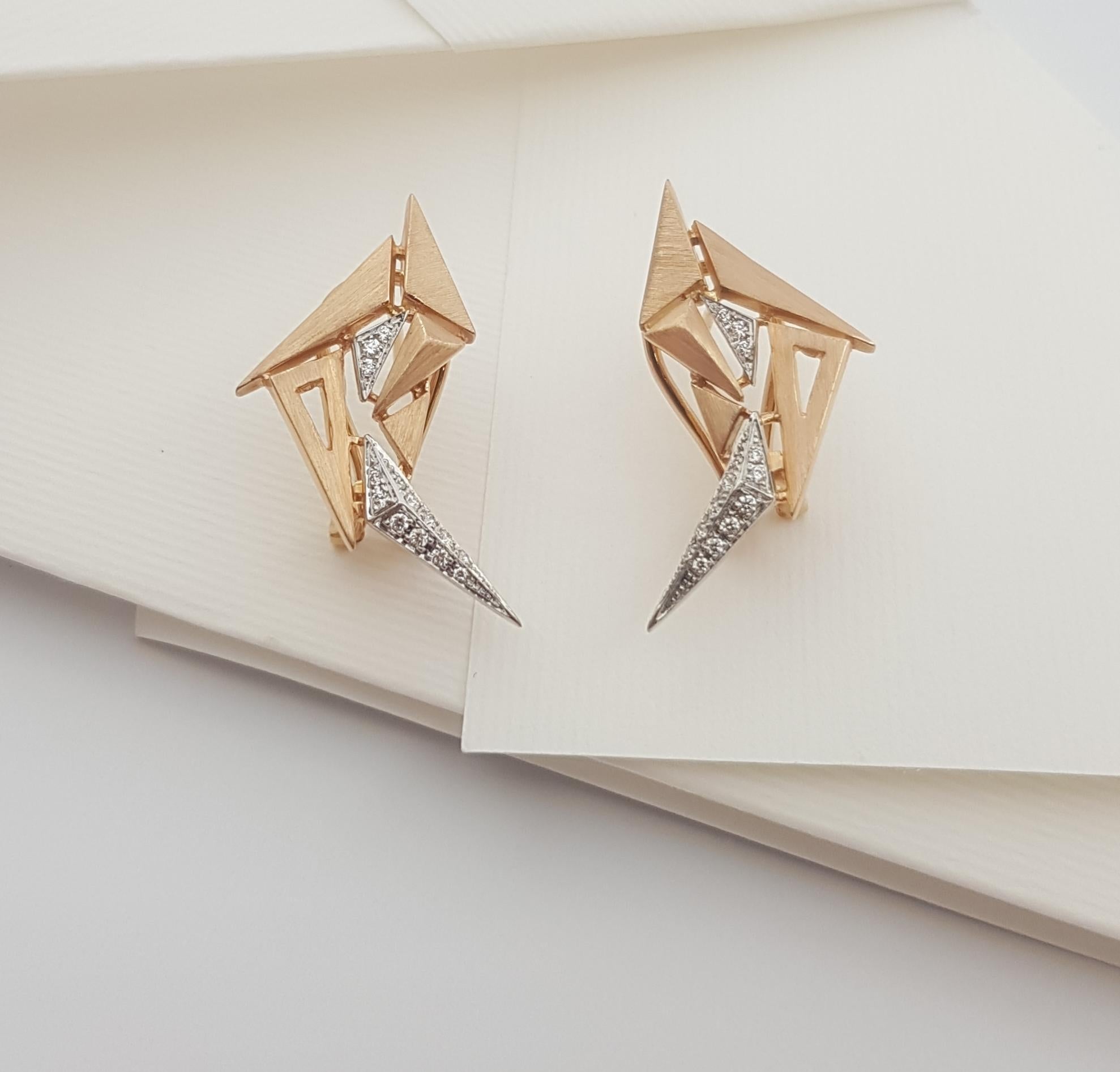 Women's or Men's Origami Brushed Gold Diamond Swan Earrings 18k Rose Gold For Sale