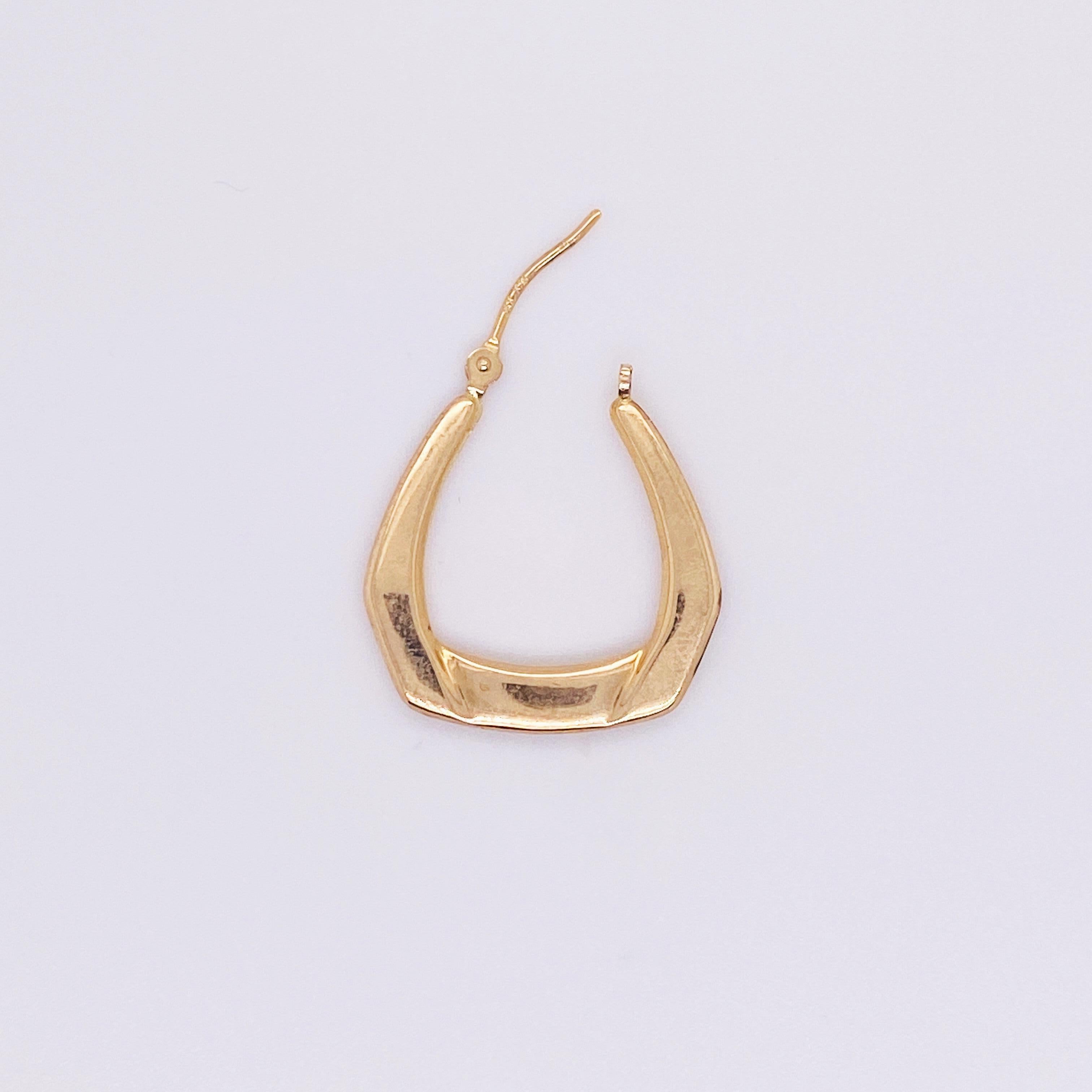 Women's Origami Fold Hoops 14 Karat Yellow Gold Dangle Earrings Lightweight Design LV For Sale