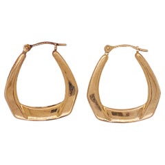 Origami Fold Hoops 14 Karat Yellow Gold Dangle Earrings Lightweight Design LV