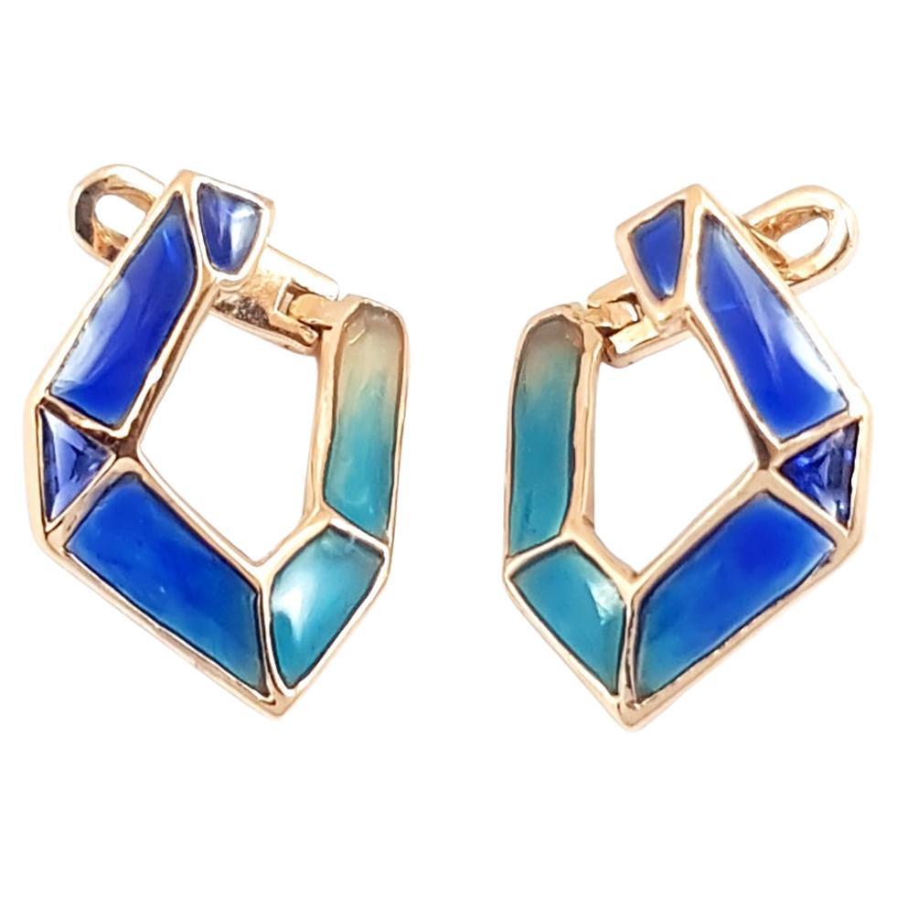 Origami Link No. 5 Blue Sapphire with Enamel Earrings 18K Rose Gold Petite