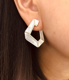 Origami Link No. 5 Mother of Pearl and Diamond Grande Earrings 18k Gold