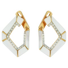 Origami Link No. 5 Mother of Pearl and Diamond Grande Earrings 18k Gold