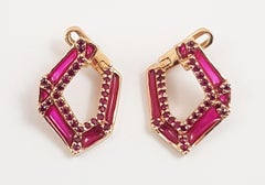 Origami Link No. 5 Ruby with Enamel Earrings 18K Rose Gold Petite