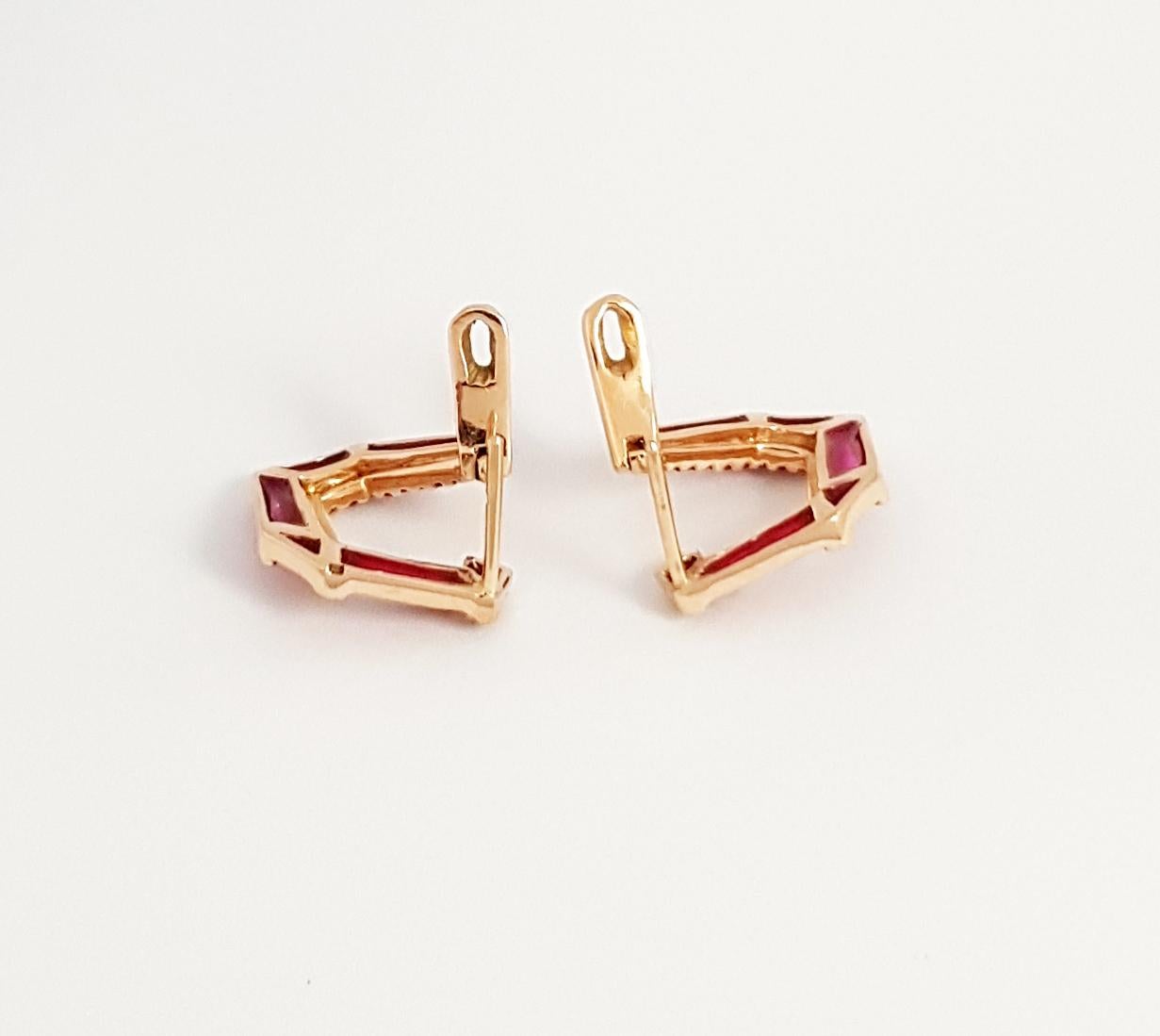 Origami Link No. 5 Ruby with Enamel Earrings 18K Rose Gold Petite For Sale 1