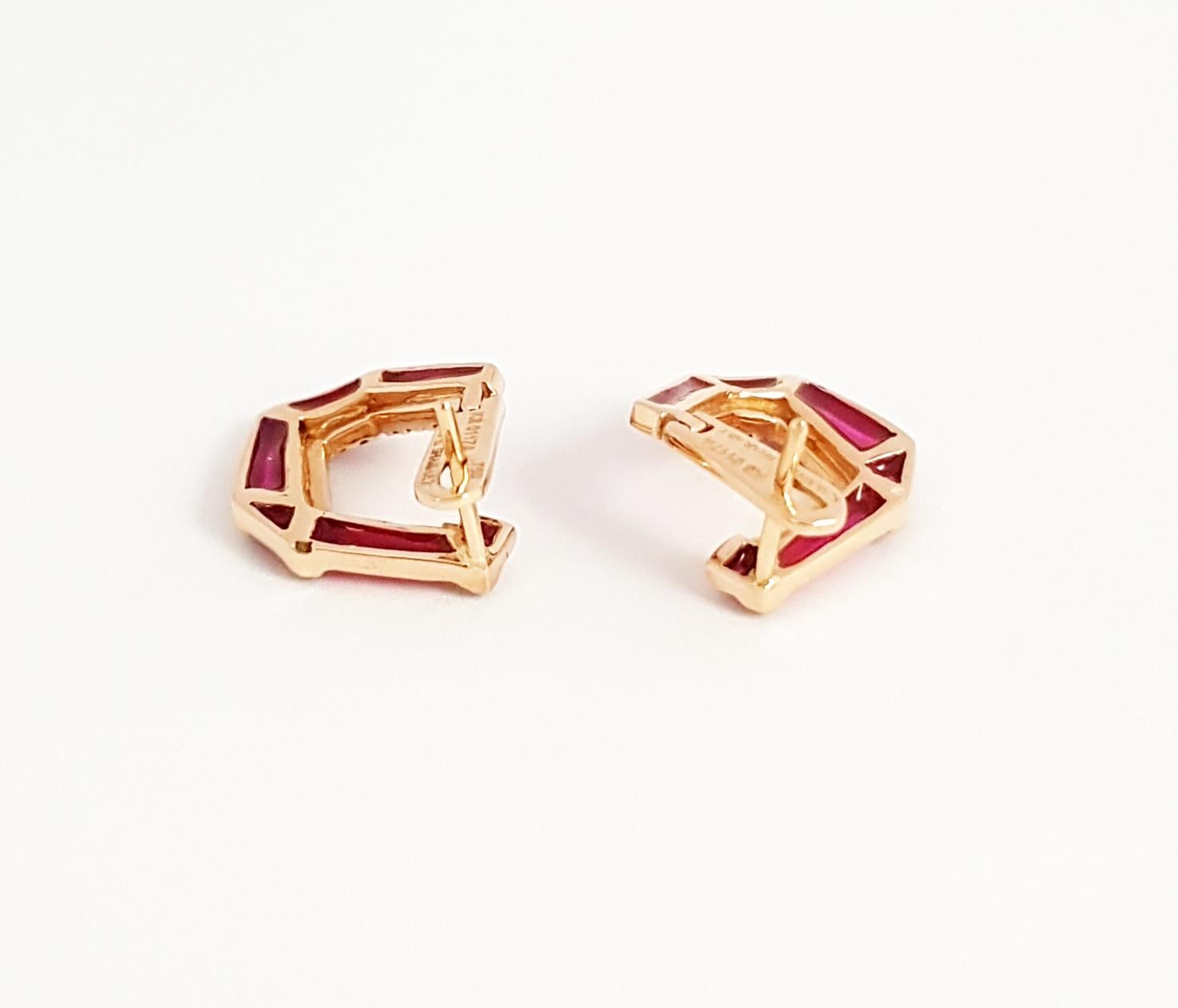 Origami Link No. 5 Ruby with Enamel Earrings 18K Rose Gold Petite For Sale 2