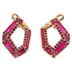 Origami Link No. 5 Ruby with Enamel Earrings 18K Rose Gold Petite