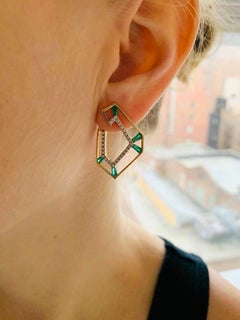 Origami Link No. 5 Skeleton Emerald and Diamond Earrings 18k Gold