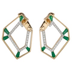 Origami Link No. 5 Skeleton Emerald and Diamond Earrings 18k Gold