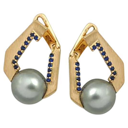 Origami Link no. 5 South Sea Pearl with Blue Sapphire Earrings set in 18K Gold