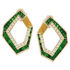 Origami Link No. 5 Tsavorite and Diamond Grande Earrings 18k Gold Settings