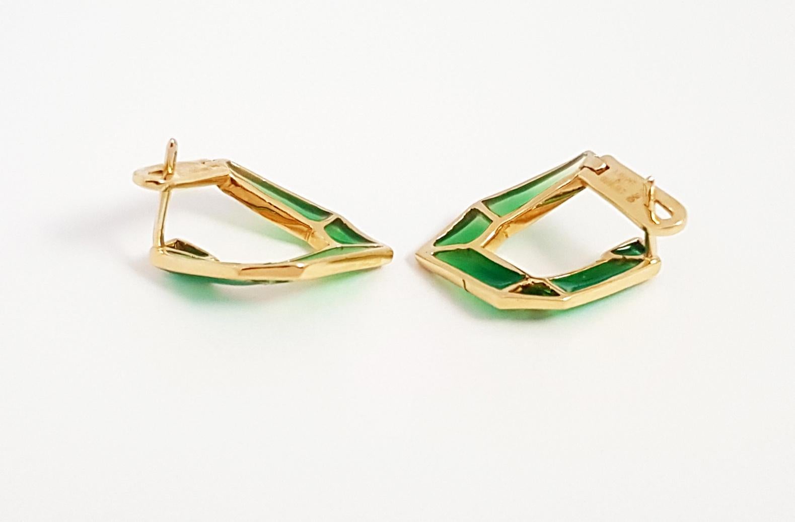 Origami Link No. 5 Tsavorite with Enamel Earrings 18K Yellow Gold Petite For Sale 2