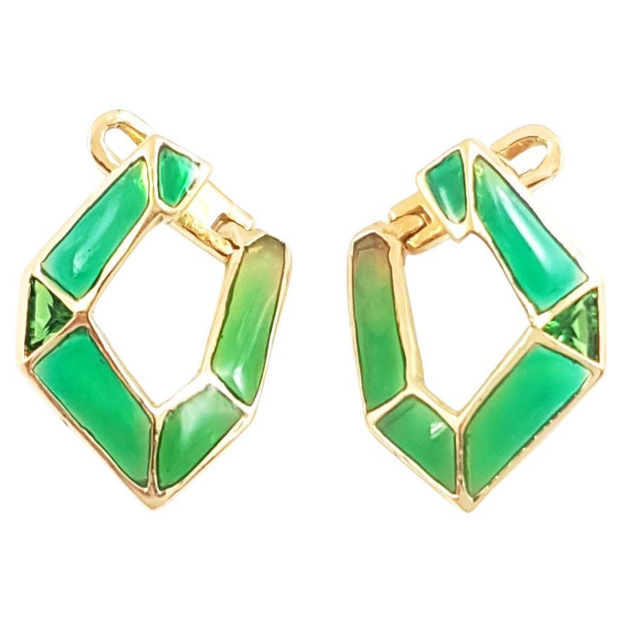 Origami Link No. 5 Tsavorite with Enamel Earrings 18K Yellow Gold Petite For Sale