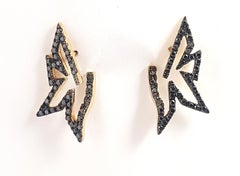 Origami Mini Silhouette Black Diamond Earrings 18K Gold