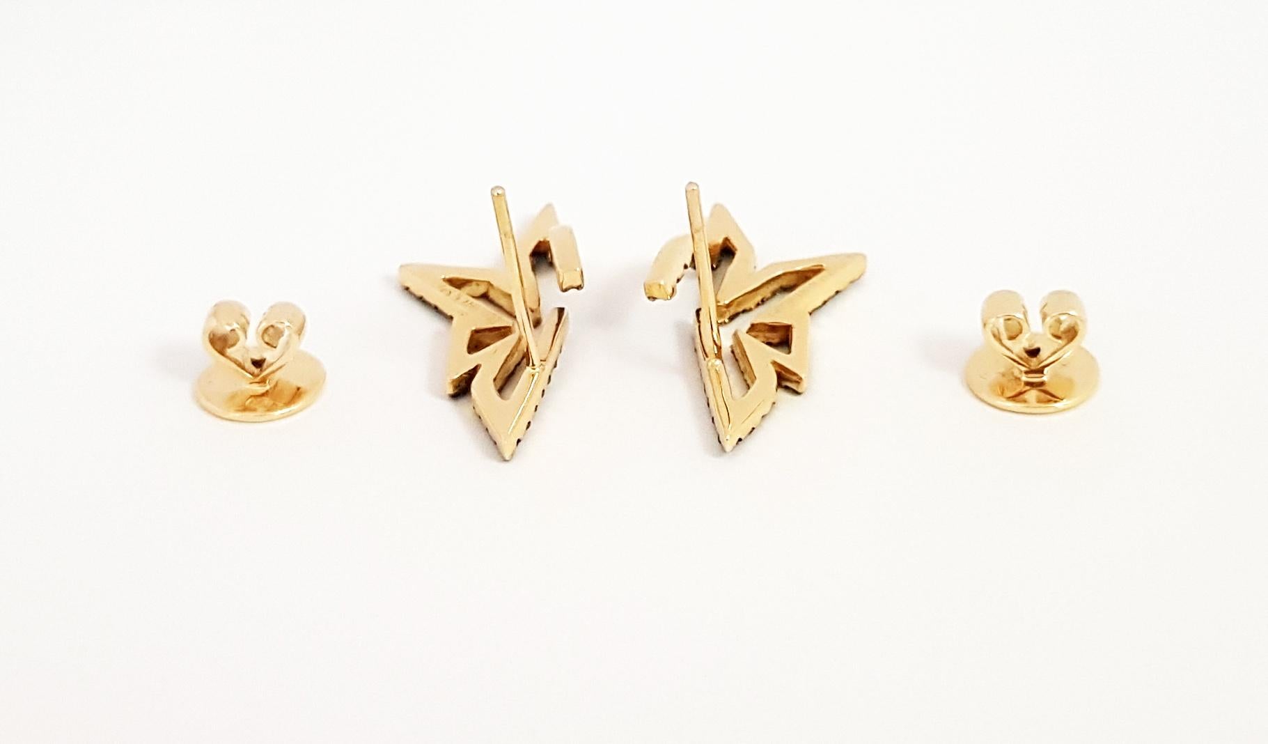 Taille brillant Origami - Boucles d'oreilles en or 18 carats avec silhouette en diamants noirs en vente