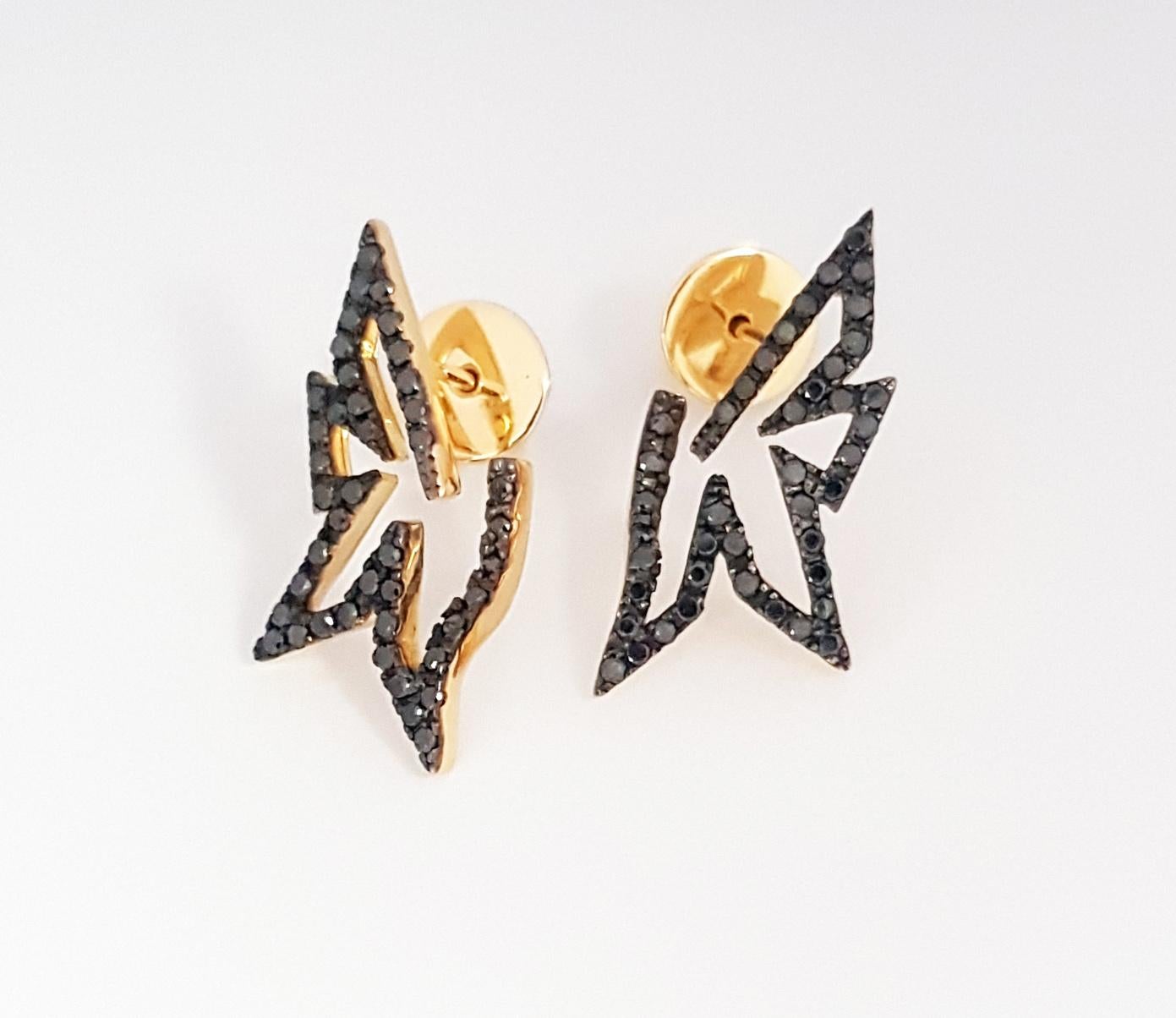 Origami Mini Silhouette Black Diamond Earrings 18K Gold For Sale 1