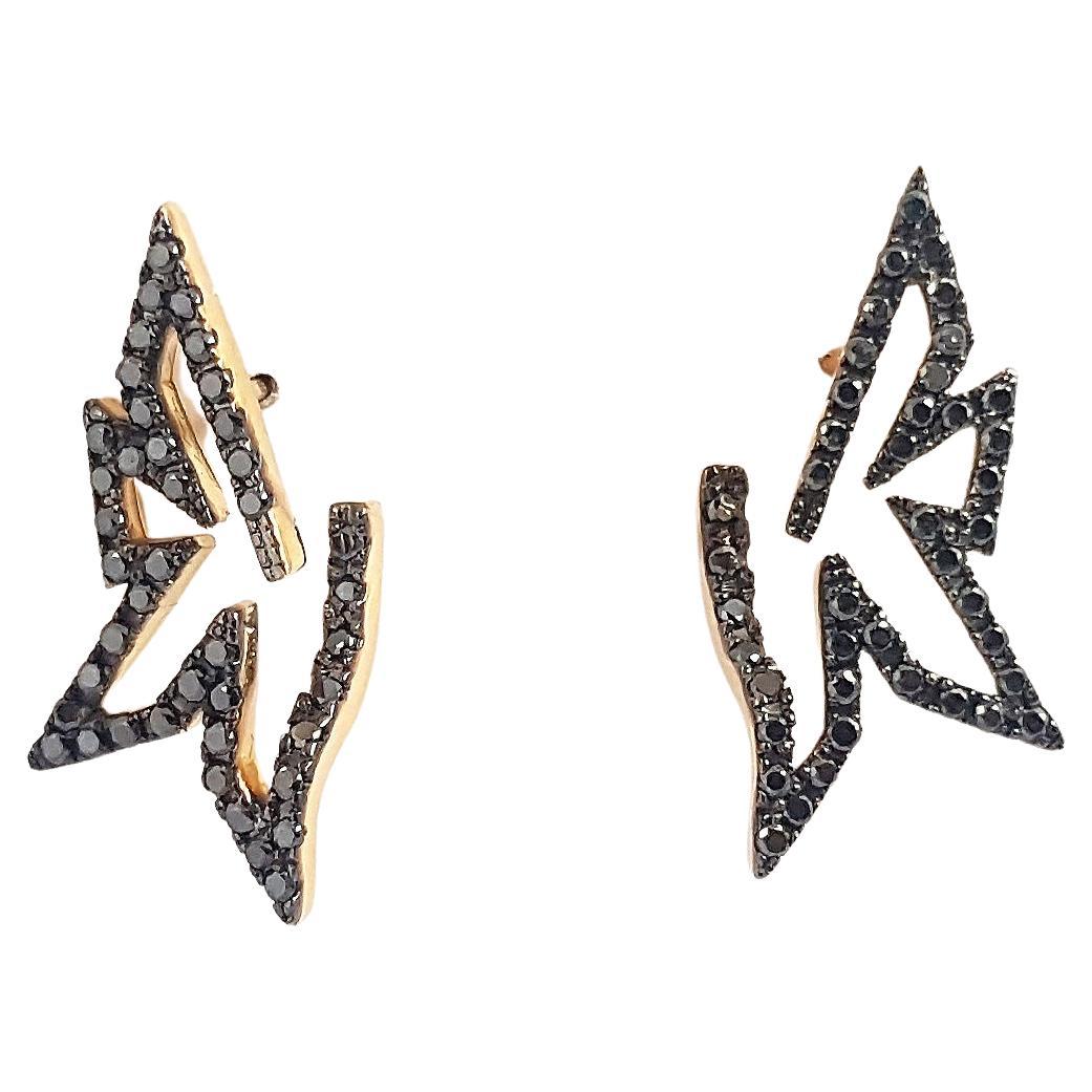 Origami Mini Silhouette Black Diamond Earrings 18K Gold For Sale