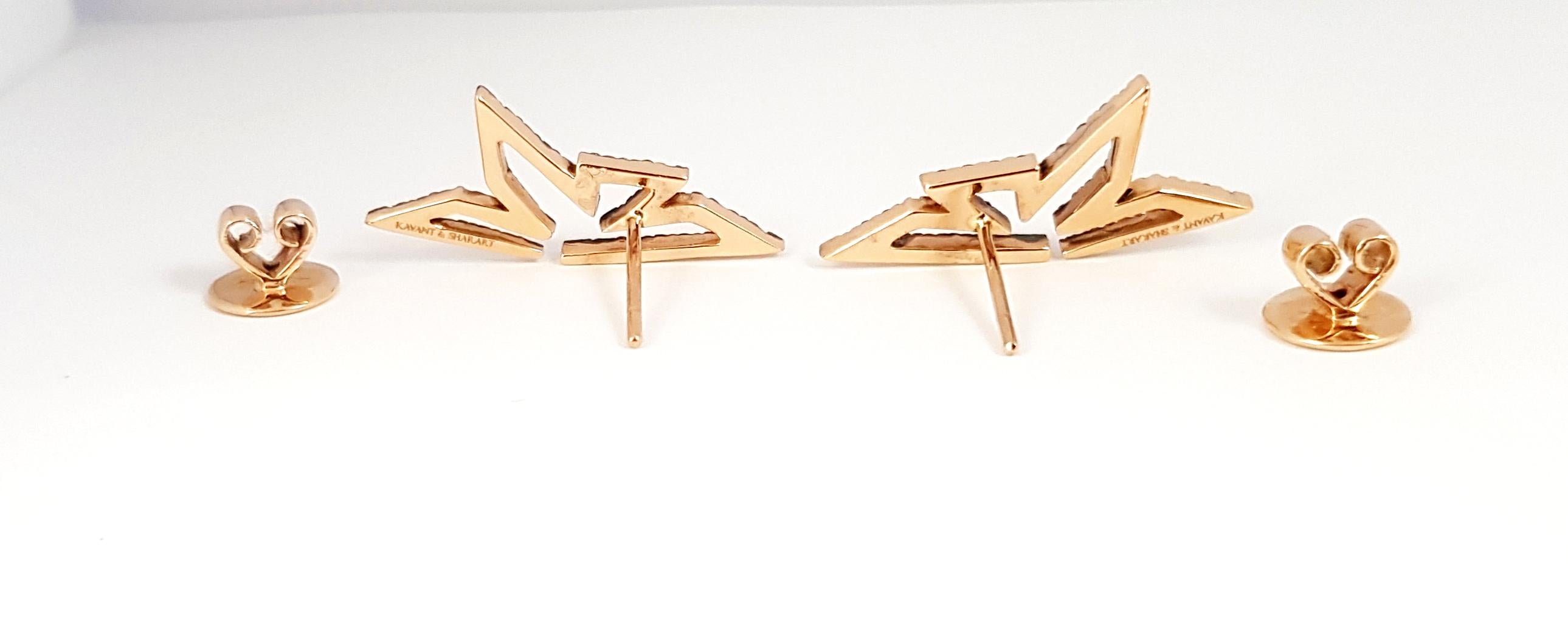 Brilliant Cut Origami Mini-Silhouette Champagne Diamond Earrings 18K Rose Gold For Sale