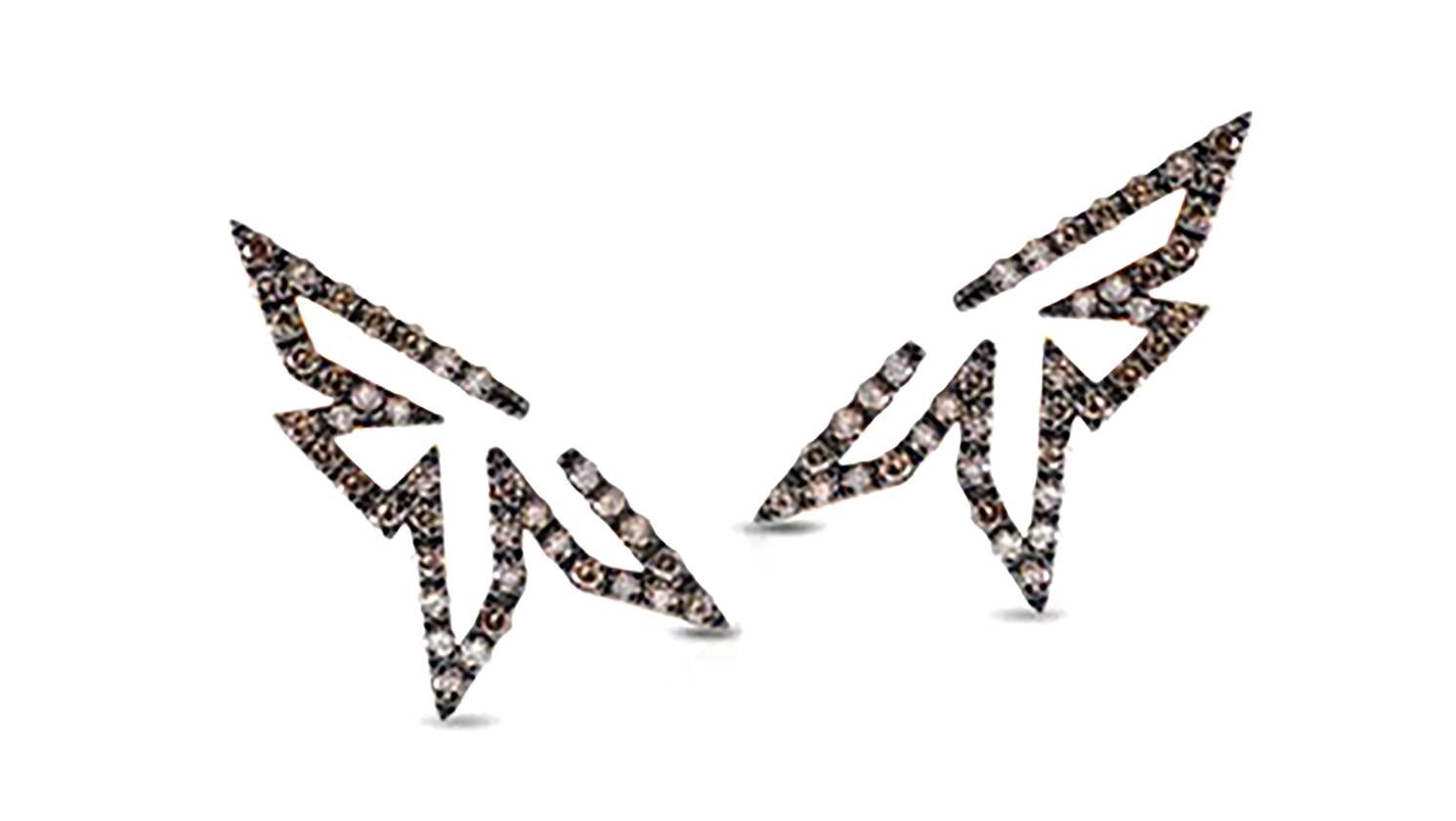 Women's Origami Mini-Silhouette Champagne Diamond Earrings 18K Rose Gold For Sale