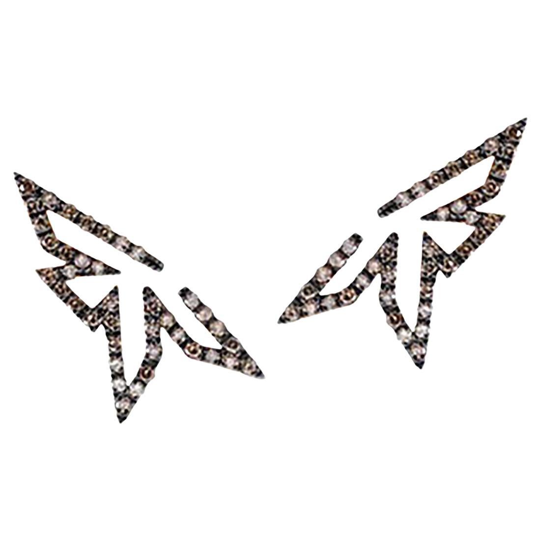 Origami Mini-Silhouette Boucles d'oreilles champagne en or rose 18 carats et diamants
