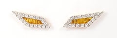 Origami Palm Leaf Yellow Sapphire, Diamond Stud Earrings 18K Gold